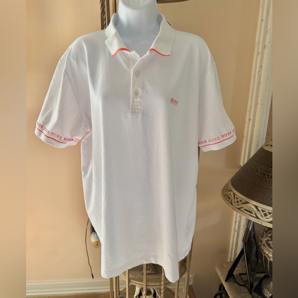 BOSS - Hugo Boss Paddy White Polo Shirt with Orange Trim - Casual Polo XXXL